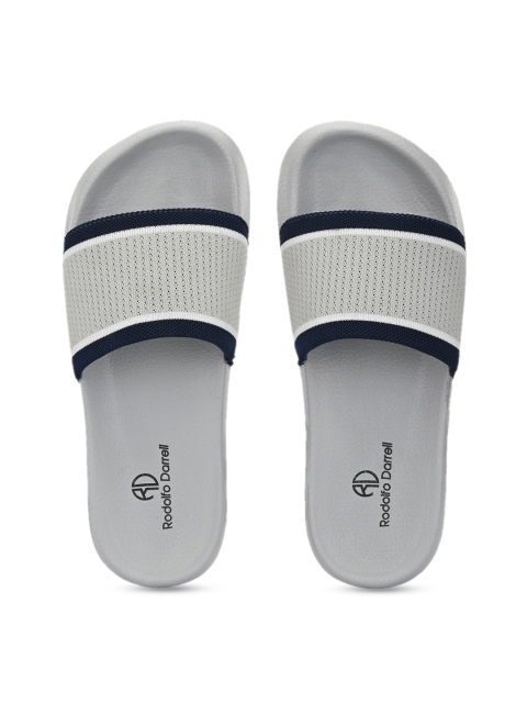 

Rodolfo Darrell Men Grey & Navy Blue Striped Knitted Sliders