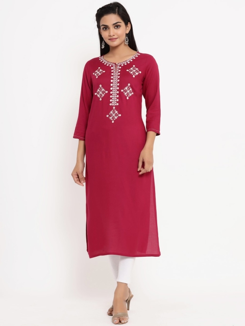

BUYCLARA Women Burgundy Yoke Design Straight Kurta