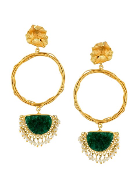 

Silvermerc Designs Gold-Plating & Green Geometric Drop Earrings
