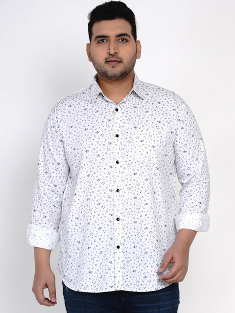 

John Pride Men Plus Size White Floral Printed Casual Shirt