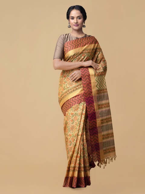 

Unnati Silks Cream-Coloured Pure Cotton Woven Design Mangalagiri Saree