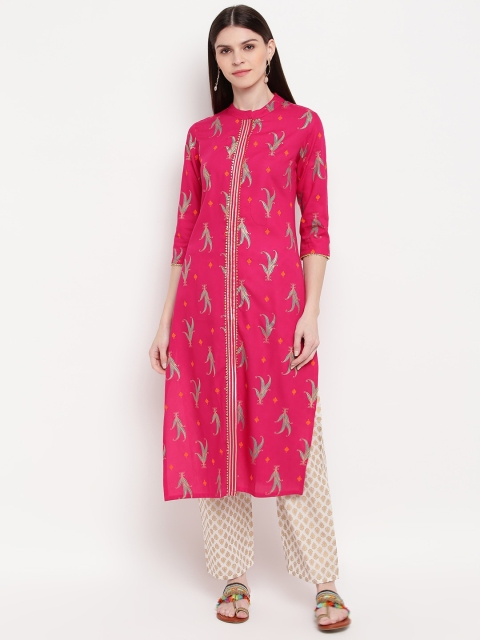

Khushal K Women Pink & White Printed Kurta with Trousers