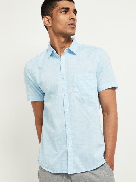 

max Men Blue Regular Fit Solid Casual Shirt