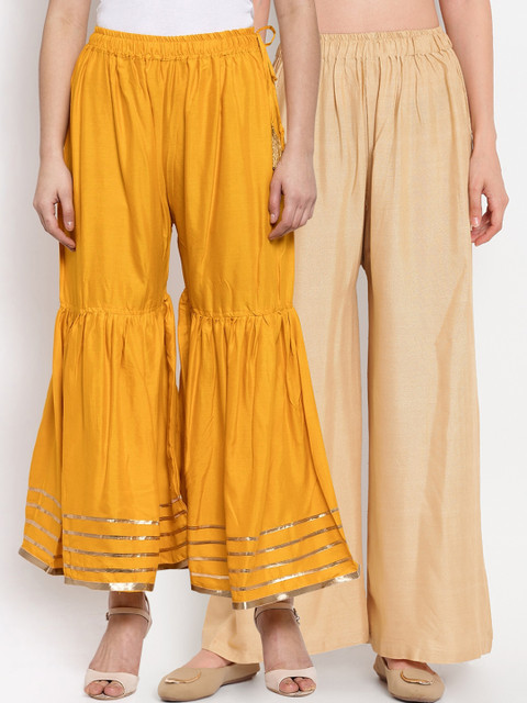 

TAG 7 Women Pack Of 2 Palazzos, Mustard