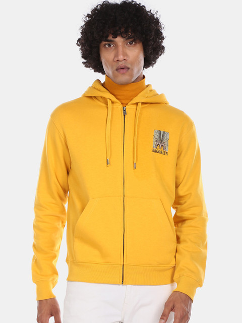 

Aeropostale Men Yellow Solid Hooded Sweatshirt
