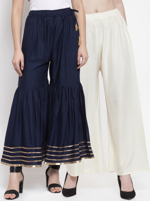 

TAG 7 Women Pack Of 2 Palazzos, Navy blue