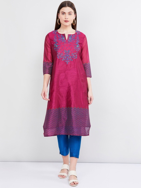 

max Women Maroon Embroidered Kurta with Trousers & Dupatta