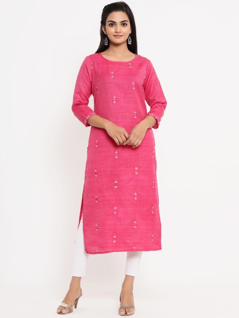 

BUYCLARA Women Pink Embroidered Straight Kurta