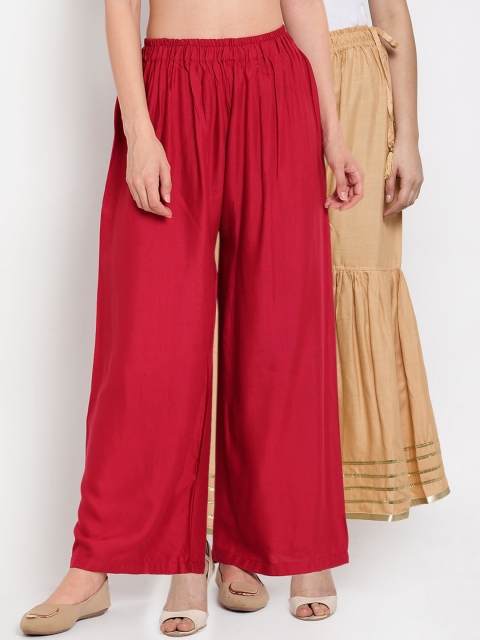 

TAG 7 Women Pack Of 2 Palazzos, Beige