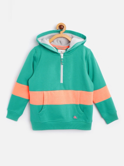 

Cherry Crumble Unisex Kids Green & Orange Colourblocked Hooded Sweatshirt