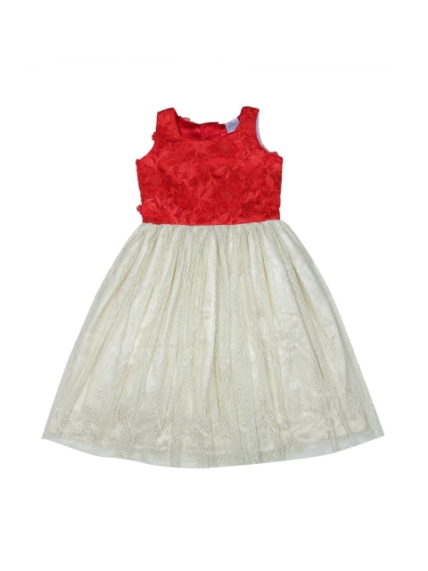 

Doodle Girls Red & White Self Design Fit & Flare Dress