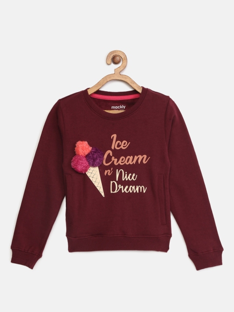 

mackly Girls Maroon Printed Round Neck T-shirt