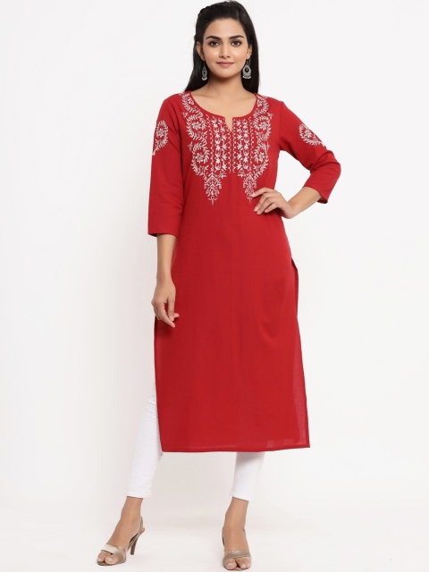 

BUYCLARA Women Red Yoke Design Straight Kurta