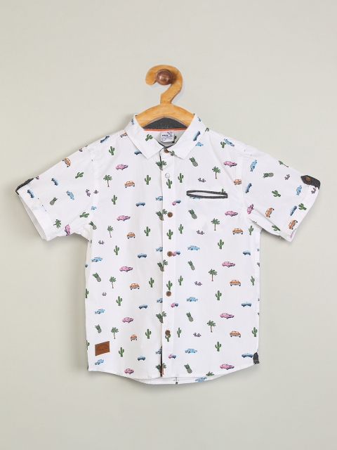 

max Boys White Regular Fit Printed Cotton Casual Shirt