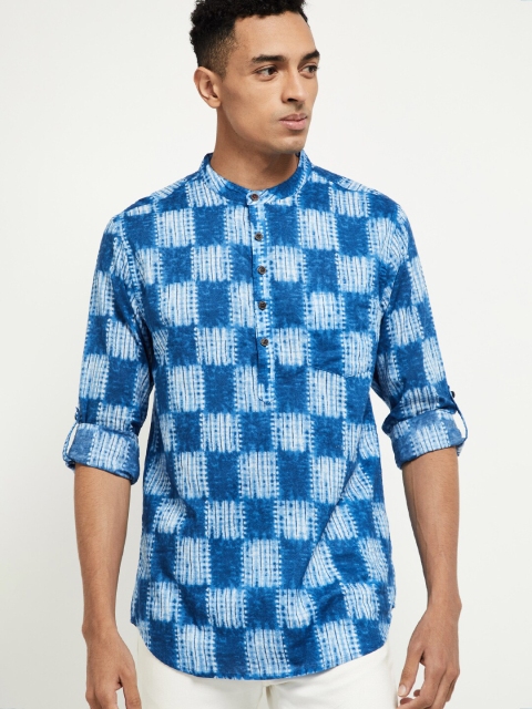 

max Men Blue & White Checked A-Line Kurta