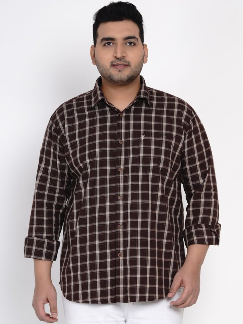 

John Pride Men Coffee Brown Regular Fit Checked Casual Shirt