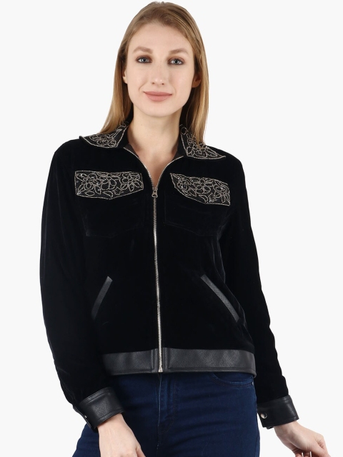 

Diwaah Women Black Embellished Velvet Jacket
