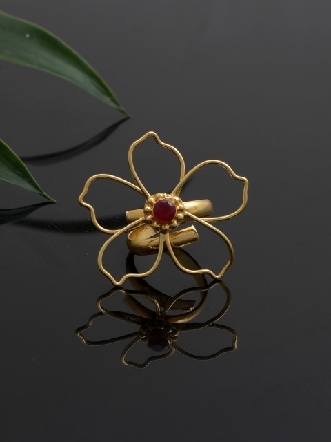 

Silvermerc Designs Gold-Plated & Red CZ-Studded Handcrafted Finger Ring