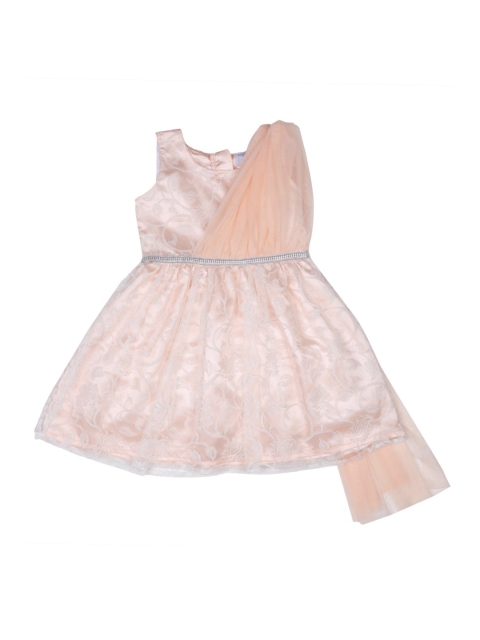 

Doodle Girls Peach-Coloured Self Design Fit and Flare Dress with Attached Dupatta