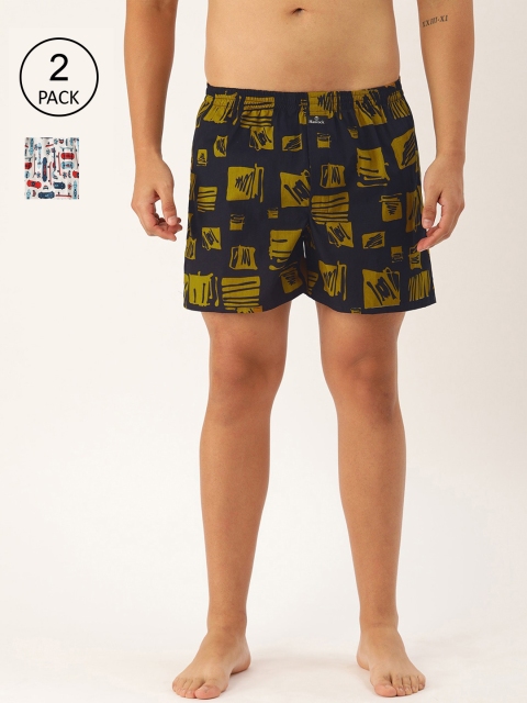 

Hancock Men Pack Of 2 Printed Cotton Boxers-26008/26010, Navy blue