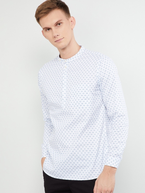 max Men Off-White & Blue Printed Straight Kurta