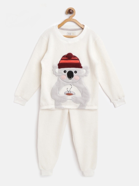 

Cherry Crumble Infant Kids Cream-Colored & Red Embroidered Night Suit