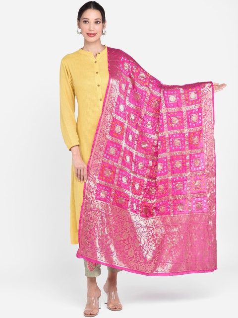 

Dupatta Bazaar Pink & Gold-Toned Woven Design Dupatta