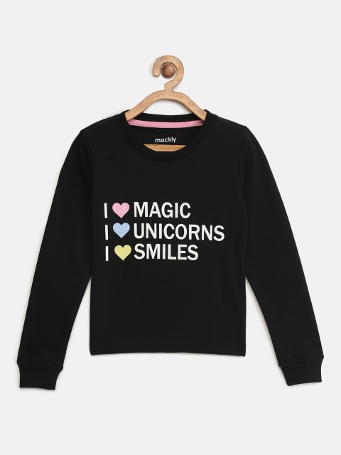 

mackly Girls Black Printed Round Neck T-shirt