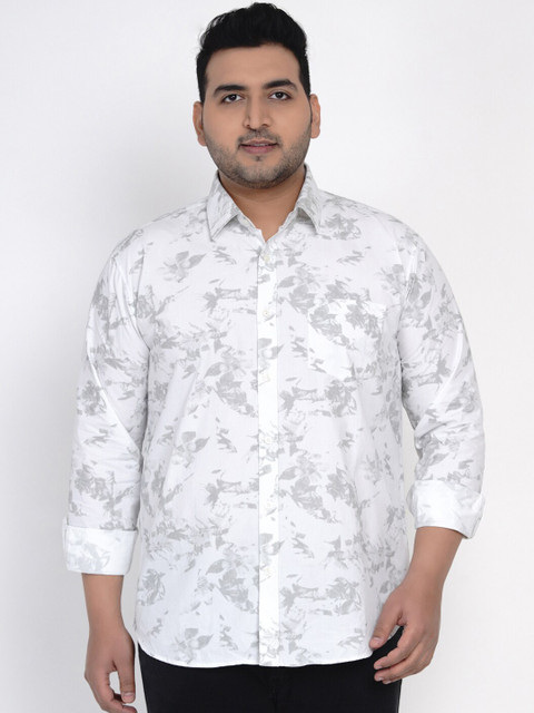 

John Pride Men White Regular Fit Printed Plus Size Casual Shirt