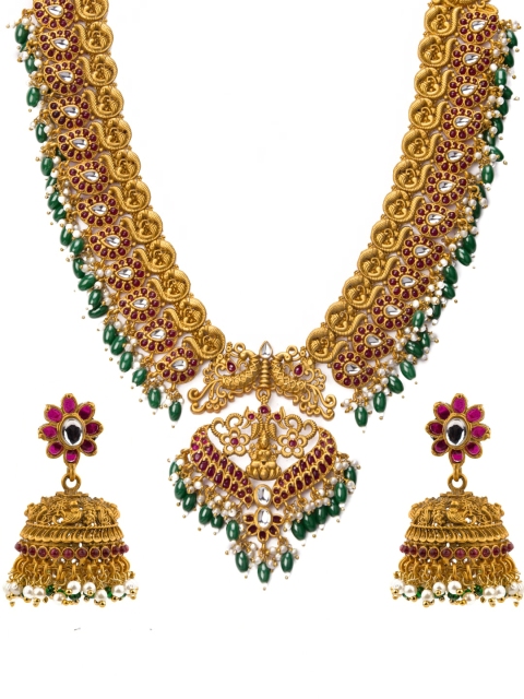 

Alankruthi Gold-Plated Red Stone-Studded Temple Jewellery Set