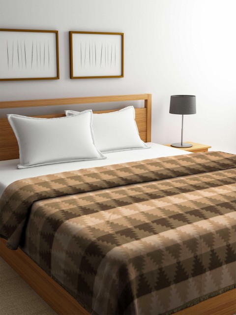 Raymond Home Beige & Brown Geometric 525 GSM Woollen Heavy Winter Double Bed Blanket