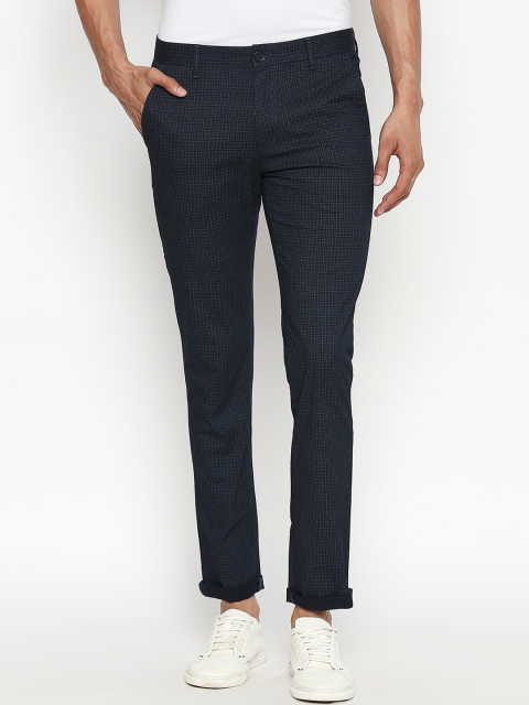 

BYFORD by Pantaloons Men Navy Blue Slim Fit Checked Regular Trousers