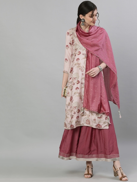 

Ishin Women Pink & Mauve Printed Kurta with Sharara & Dupatta