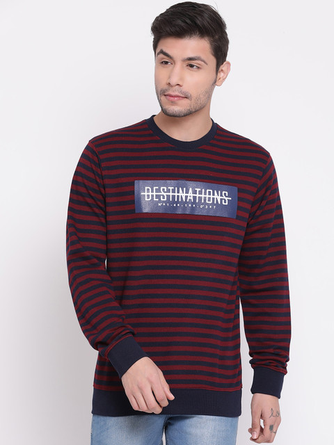 

COBB Men Burgundy & Burgundy Striped Sweatshirt