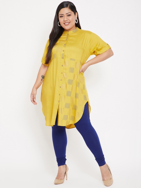 

Crease & Clips Women Mustard Yellow Printed A-Line Kurta