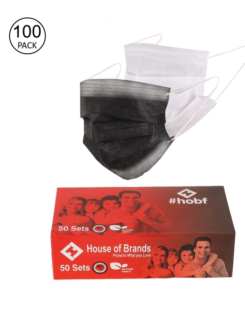 

LONDON FASHION hob Unisex Pack Of 100 3-Ply Ultrasonic Disposable Masks With Nose Pin, Black