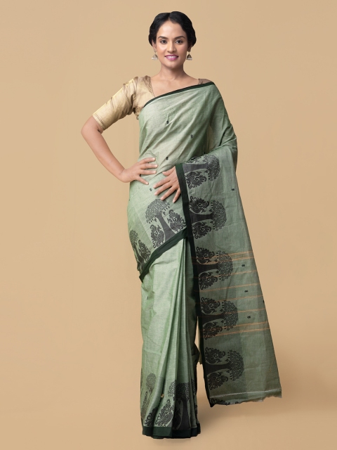 

Unnati Silks Green Pure Cotton Checked Kanjeevaram Saree