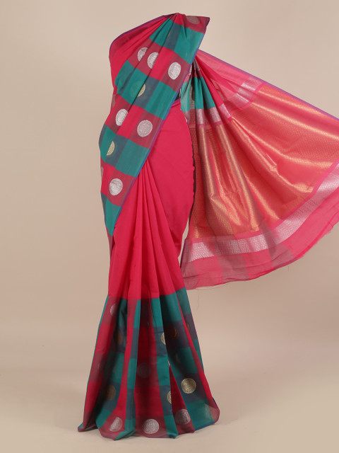 

Pothys Multicoloured Colourblocked Silk Cotton Saree with Zari Ornamentation, Multi