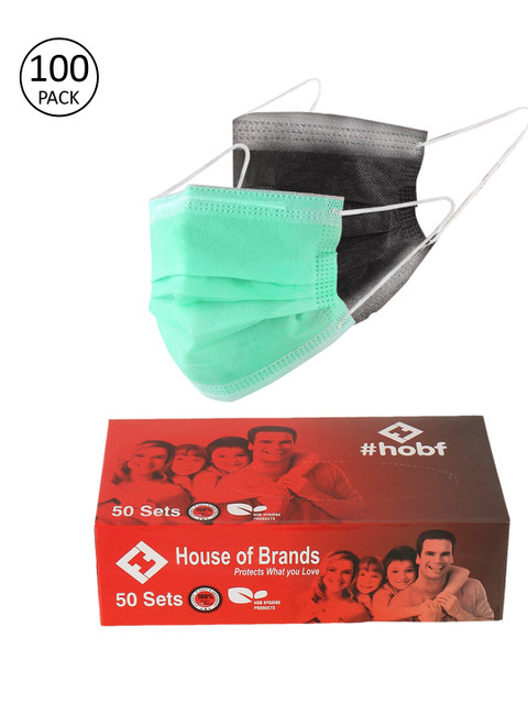 

LONDON FASHION hob Pack Of 100 Non-Returnable Anti pollution 3-Layer Ultrasonic Outdoor Mask With Nose-Pin, Green