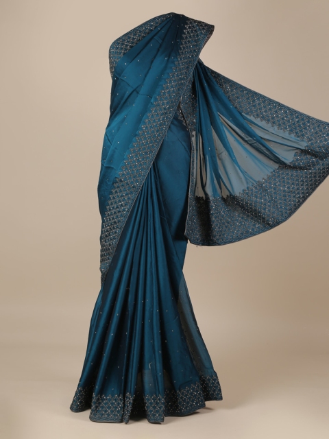 

Pothys Blue Embellished Poly Georgette Saree