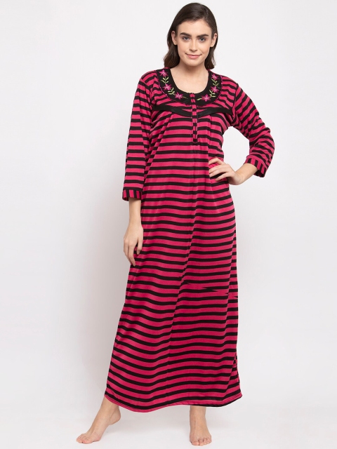 

Secret Wish Women Pink & Black Striped Maternity Nightdress