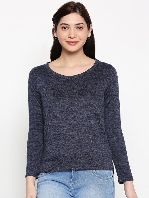 

inocenCia Women Navy Blue Solid V-Neck T-shirt