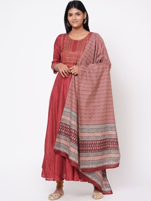 

FASHOR Women Brown Embroidered Anarkali Kurta With Dupatta