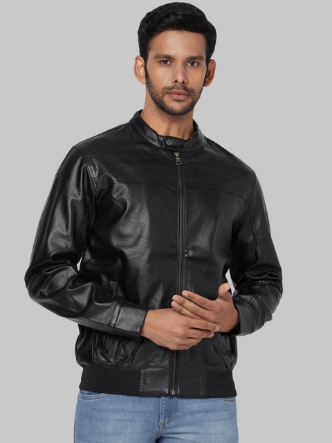 

Park Avenue Men Black Solid Biker Jacket