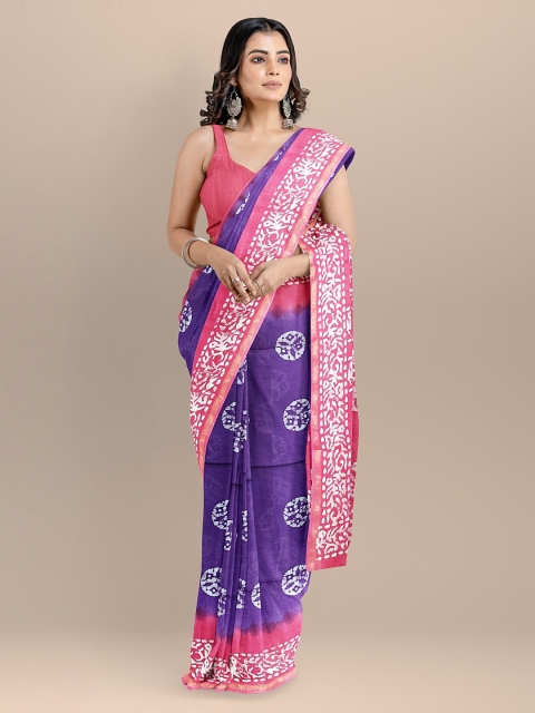 

BharatSthali Purple & Pink Silk Cotton Printed Venkatgiri Sustainable Saree
