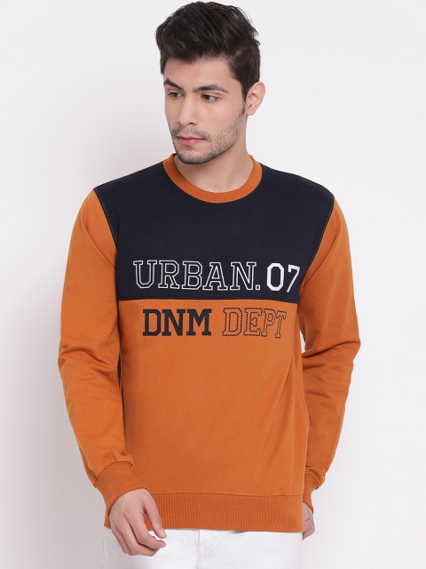 

COBB Men Orange & Navy Blue Colorblocked Sweatshirt