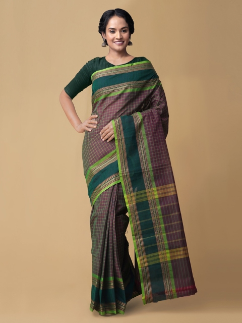 

Unnati Silks Brown Striped Chettinad Saree