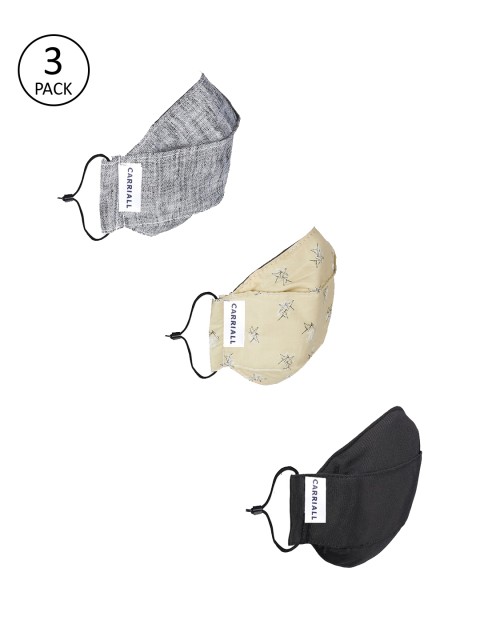 

CARRIALL Unisex Pack Of 3 Assorted 3-Ply Reusable Cloth Mask