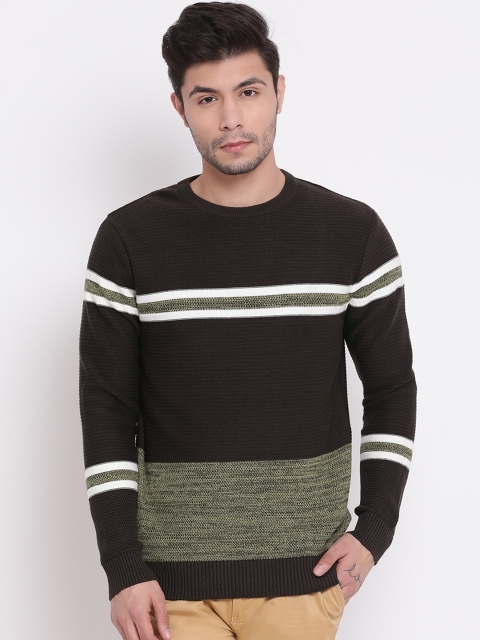 

COBB Men Brown & White Striped Pullover Sweater