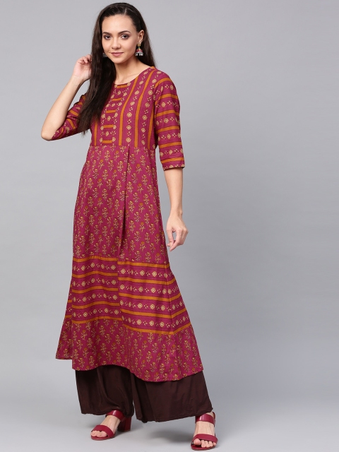 

ZOEYAMS Women Maroon Printed A-Line Pure Cotton Kurta